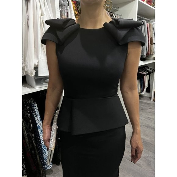 Marchesa Black 100% Silk Designer Sheath Dress $795 - Picture 2 of 10